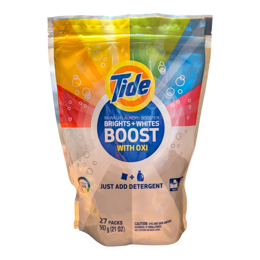 Tide Brights + Whites Boost In-Wash Laundry Booster with Oxi 27 Packs 21 oz NEW